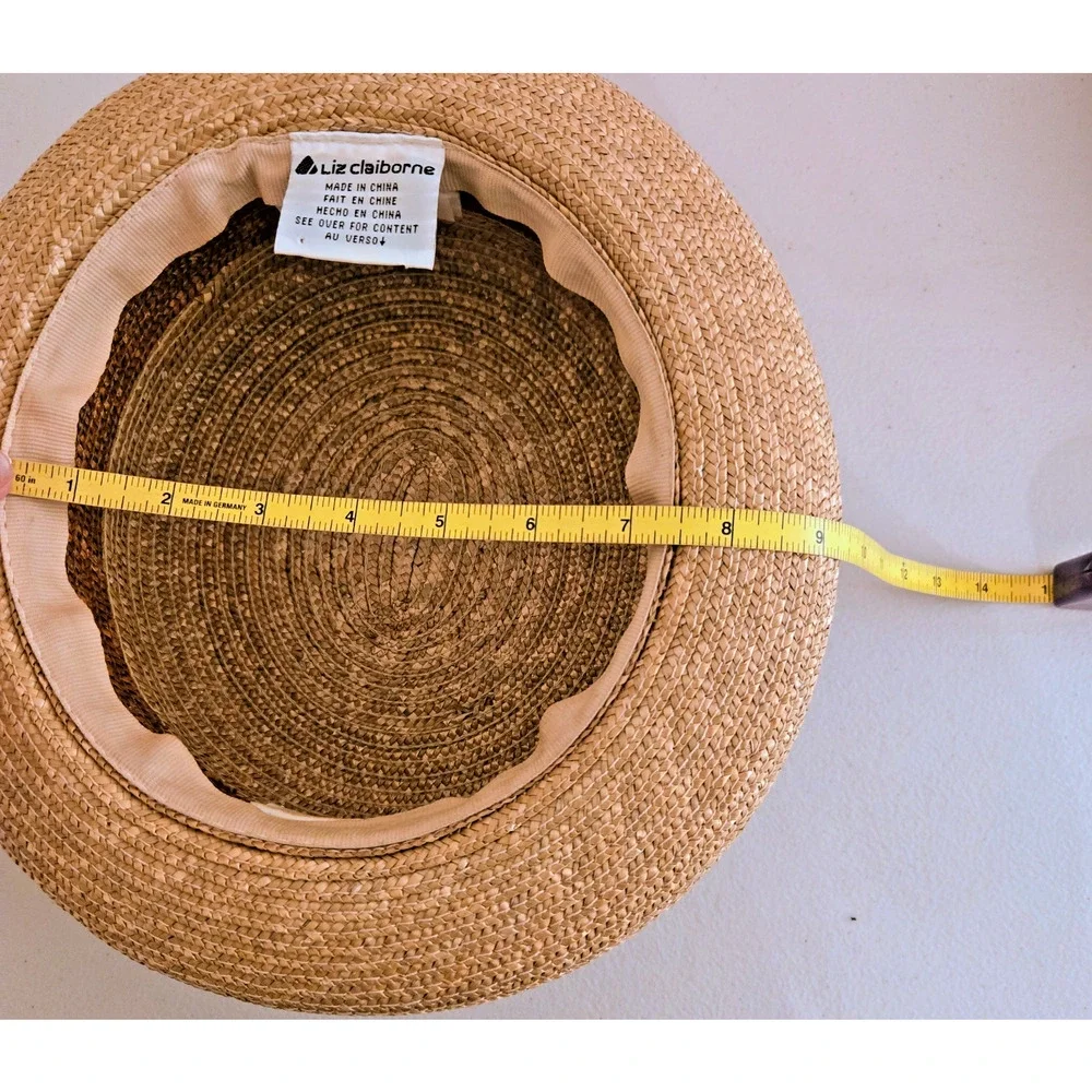 Liz Claiborne Natural Woven Straw Bowler Hat One Size Rolled Brim Vintage 1996